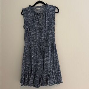 JODIFL Blue and White Midi Dress Puffed Sleeves Sz L NWOT Cottage Boho Prairie